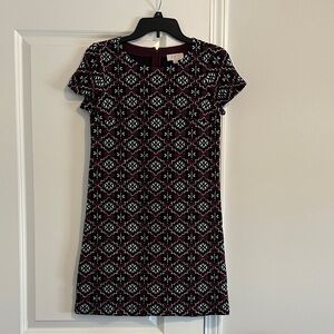 LOFT Maroon and Black Geometric Mini Dress